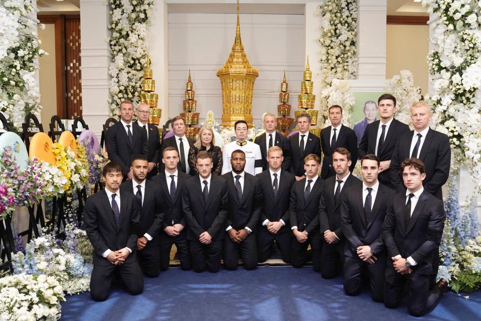  Leicester City's squad pose for a photo while attending the funeral of much-loved boss Vichai Srivaddhanaprabha