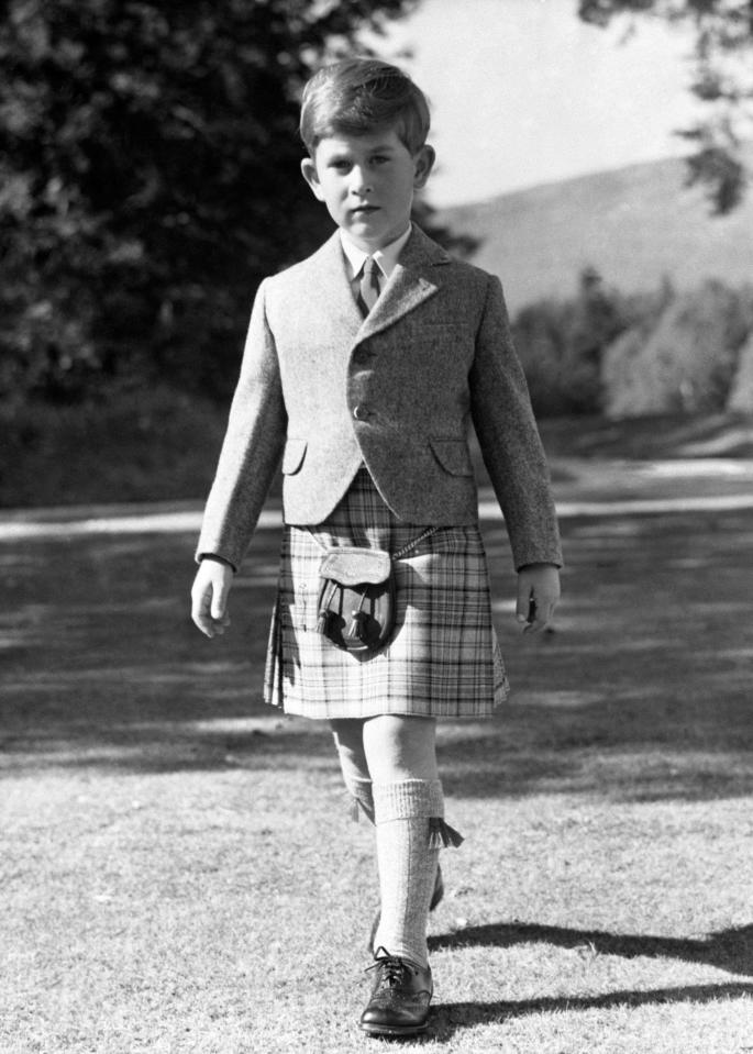  1955: Prince Charles in a kilt for his seventh birthday