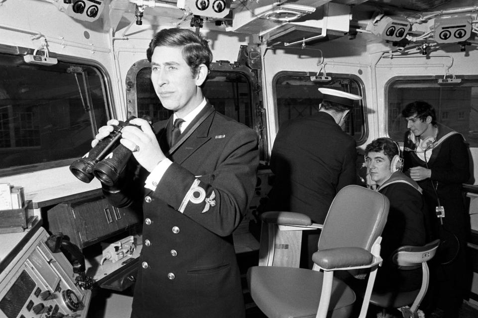  1973: Charles serving as a sub-lieutenant on the bridge of the frigate Minerva at Devonport before leaving for routine patrols and exercise around the West Indies