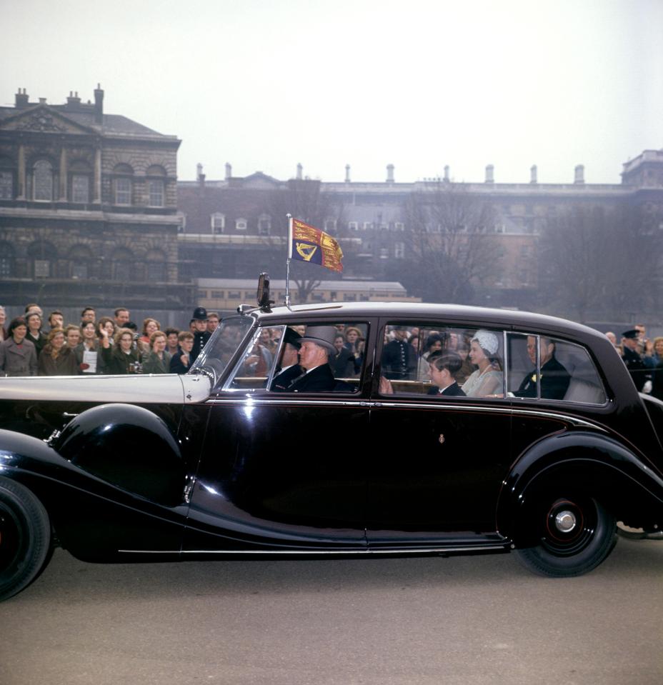  1963: Queen Elizabeth II, the Duke of Edinburgh and Prince Charles, driving to Westminster Abbey for the wedding of Princess Alexandra and Angus Ogilvy