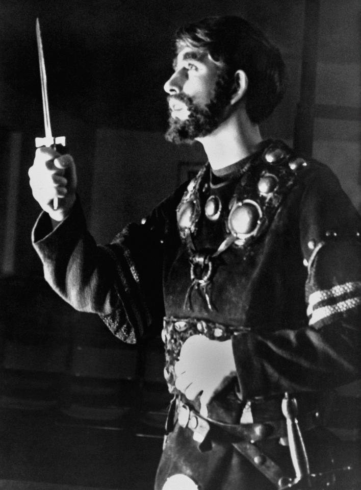  1965: Prince Charles acting in the dagger scene as Macbeth in the Gordonstoun School production of the Shakespeare play