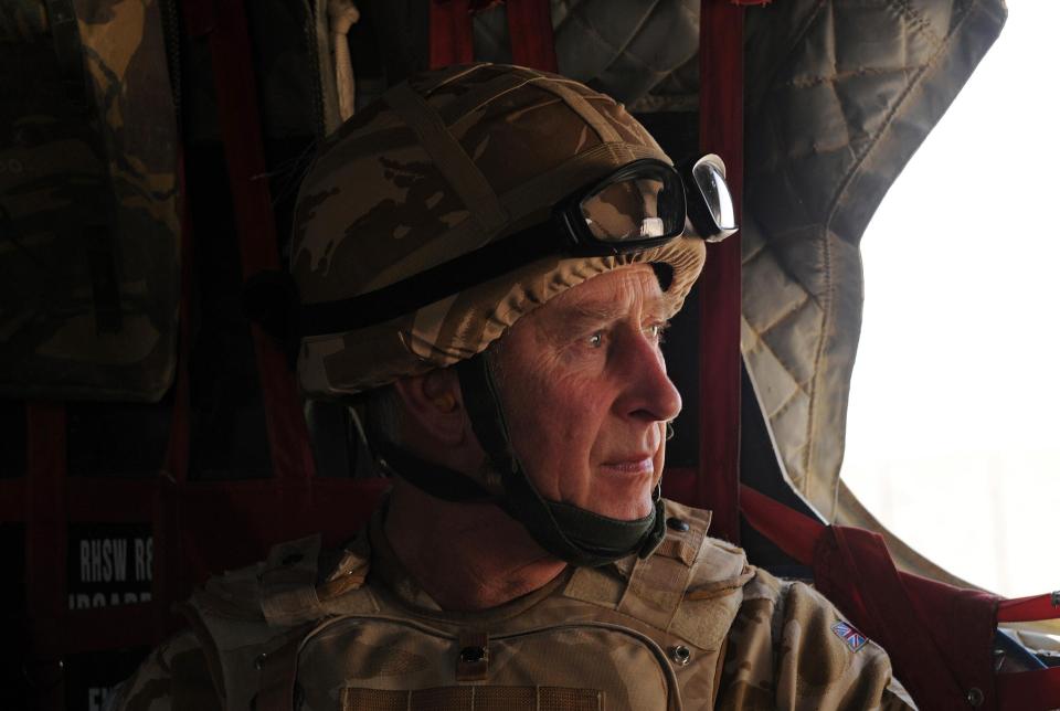  2010: The Prince of Wales looking through the window of a British military helicopter as he travels to Lashkar Gah, Afghanistan