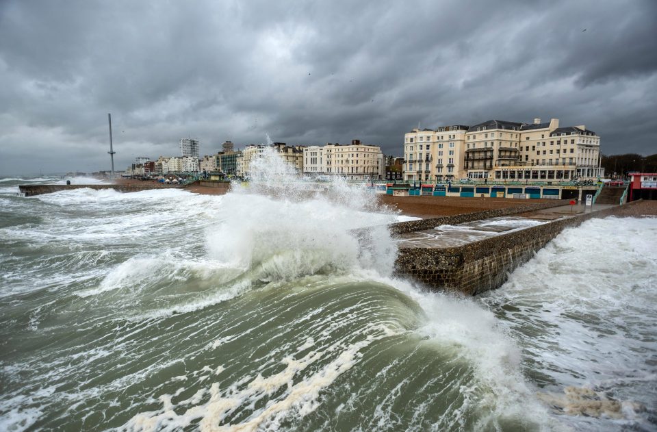  Waves crash on the shore at Brighton beach