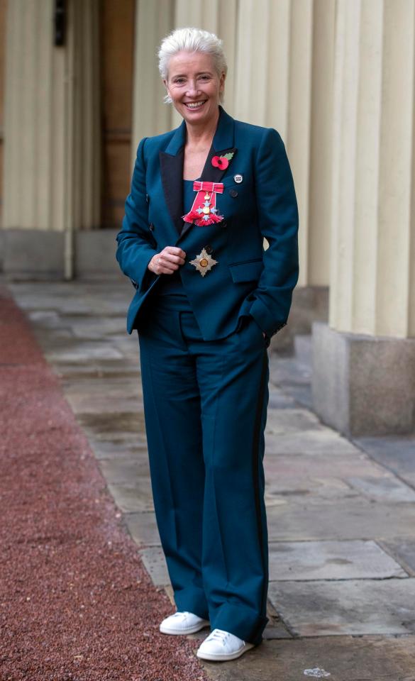  Dame Emma Thompson paired a green Stella McCartney suit with white trainers for the ceremony