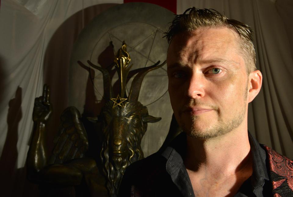  Lucien Greaves, spokesman for The Satanic Temple, is pictured with the icon