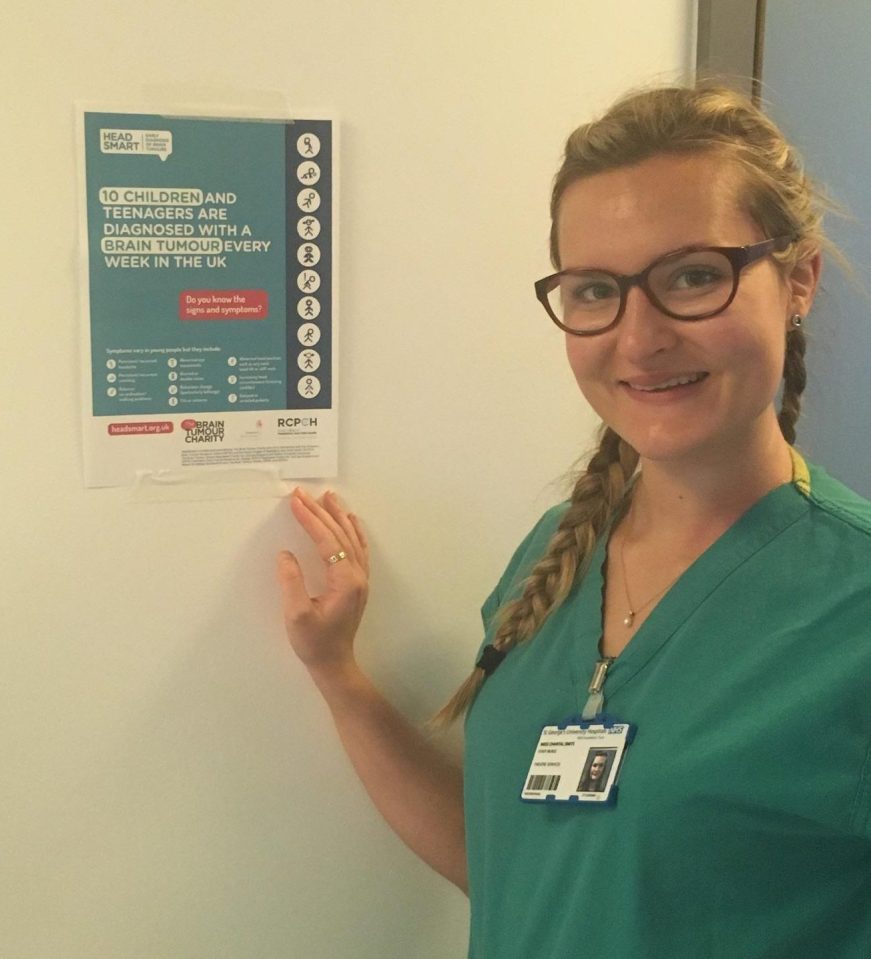 After four years of symptoms, it wasn't until Chantal was reading a poster on a hospital wall, listing the signs and symptoms of brain tumours in young people and children, when she realised she could have a brain tumour