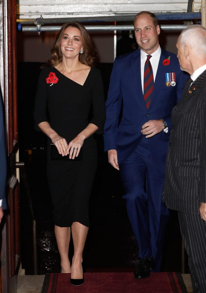  Prince William and Kate, the Duchess of Cambridge, enter the hall this evening