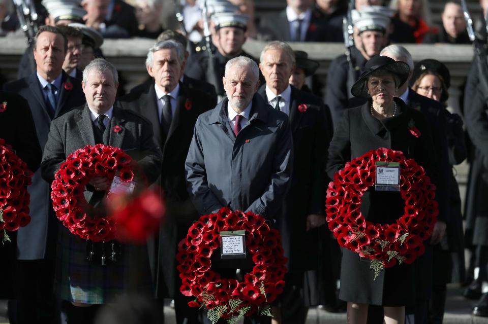  Jeremy Corbyn lays a wreath on Remembrance Sunday last year