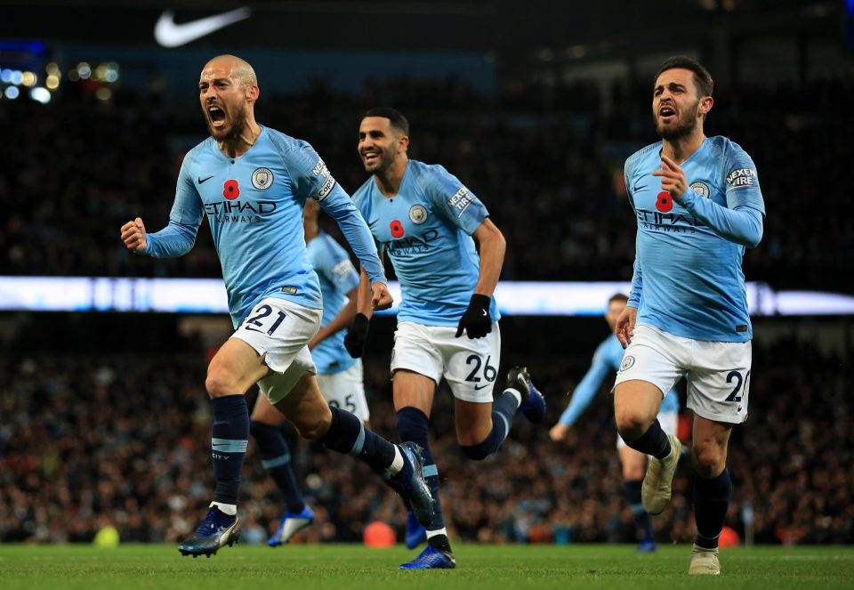 Man City celebrated taking an earlier lead in the derby against United