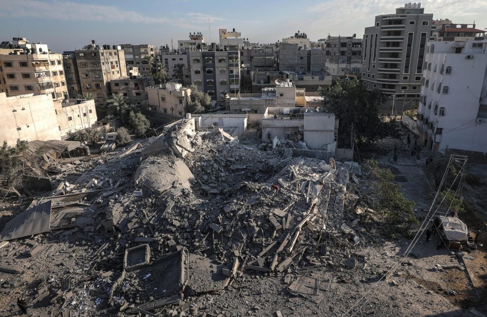  Rubble of the Al-Amal building, after it was successfully targeted by Israeli airstrikes against Gaza