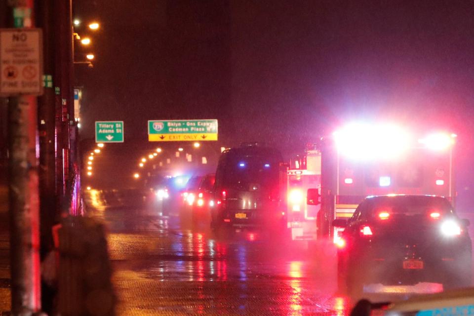  A motorcade believed to be transporting El Chapo crosses the Brooklyn Bridge in tje early hours of Tuesday, November 13 before arriving at the Brooklyn Federal Courthouse