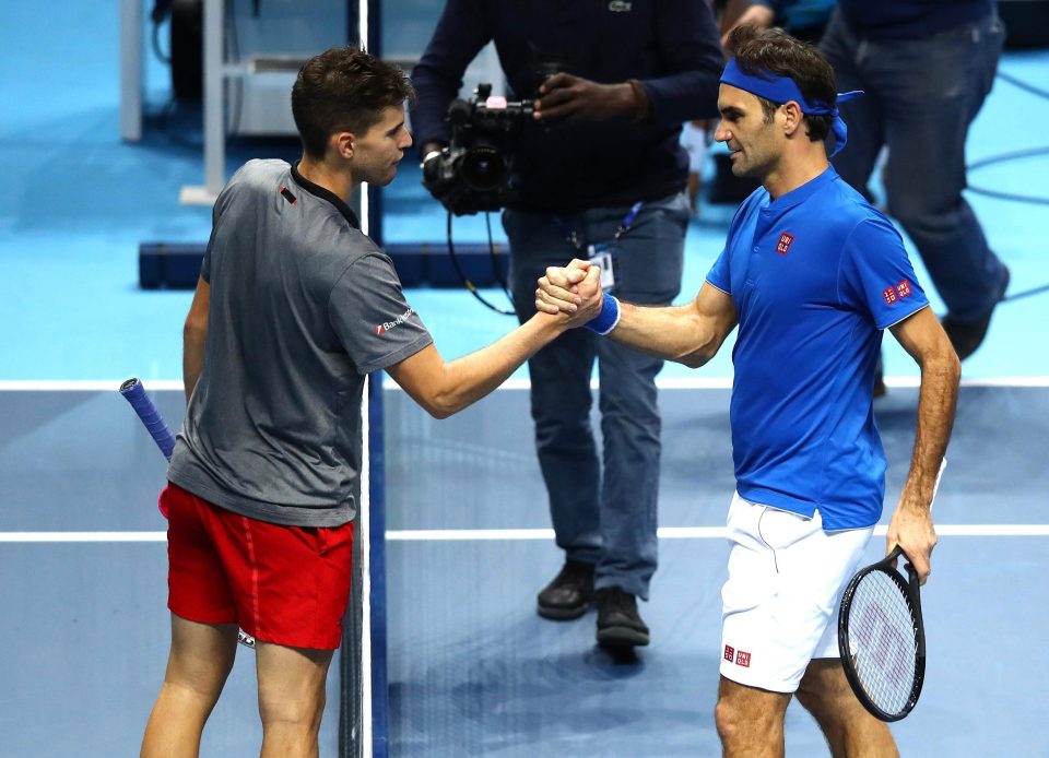  Roger Federer beat Dominic Thiem 6-2 6-3 at the O2 Arena