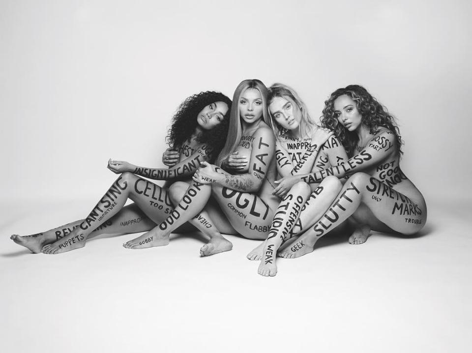  Little Mix have posed naked with nasty comments on their bodies as part of an anti-bullying statement