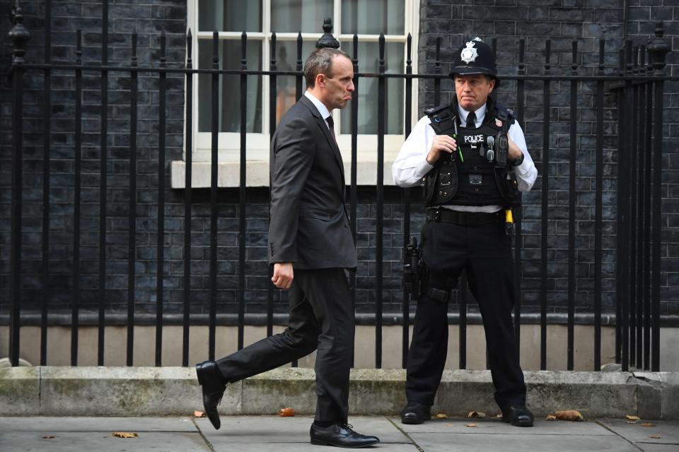  Mr Raab pictured in Downing Street yesterday - after seeing the Brexit deal in full