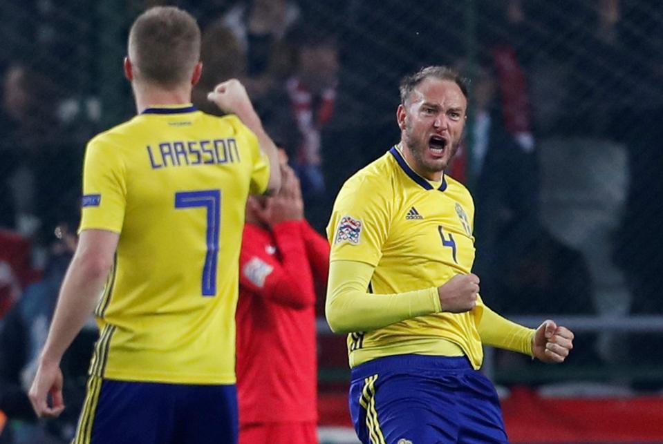  Granqvist, 33, reacts after his spot-kick nestled in the bottom left corner