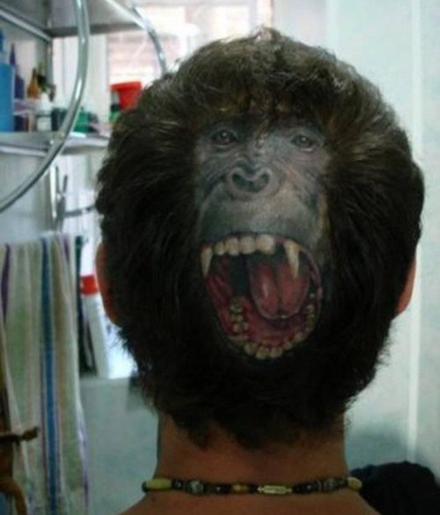  Gorilla face tattoo would be terrifying to sit behind on the bus