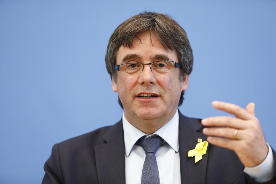  Carles Puigdemont, the Catalan separatist leader who had been indicted by Spanish authorities, addresses the media during a press conference on July 25, 2018 in Berlin, German