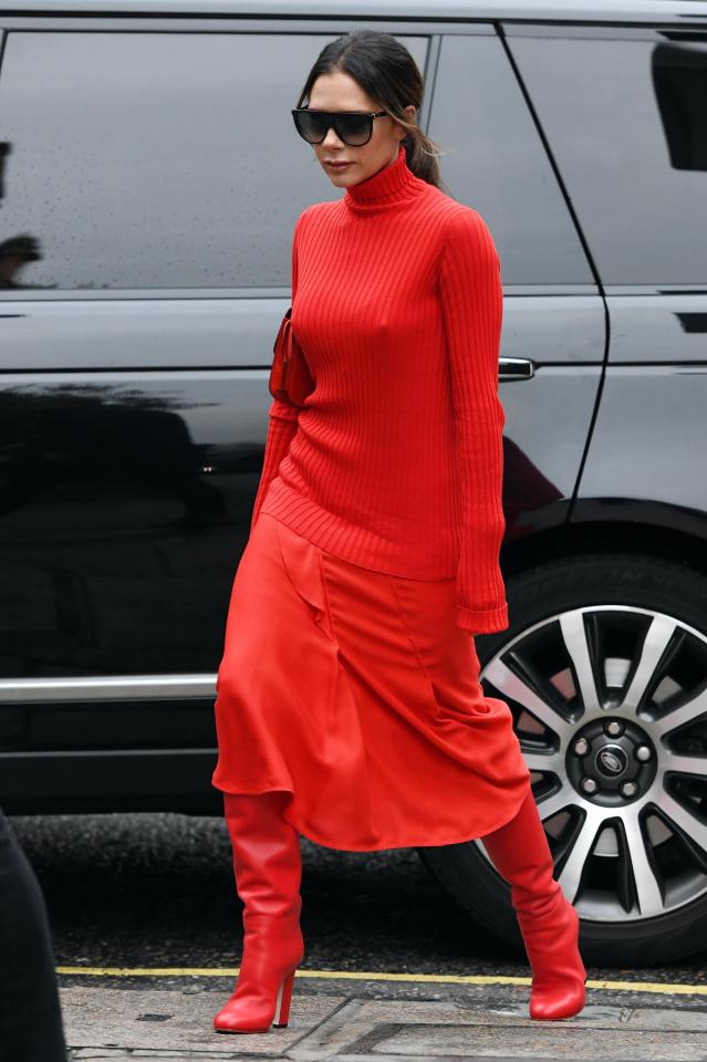 Posh looked chic in red as she stepped out for a morning meeting