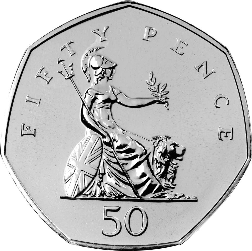 Britannia 50p coins were issued from 1969 until 2008