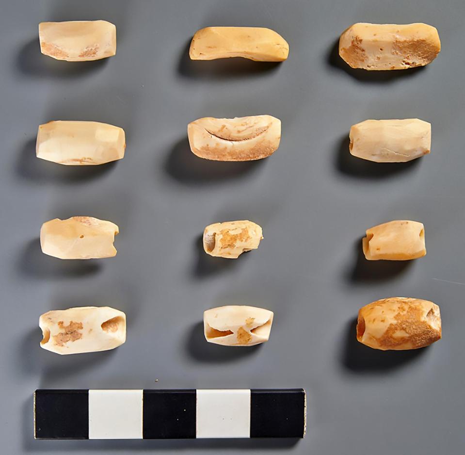  These tubular beads which are made from shells were found