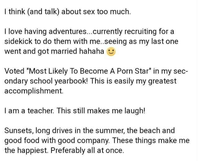  She said on her open profile that it made her laugh that she was a teacher