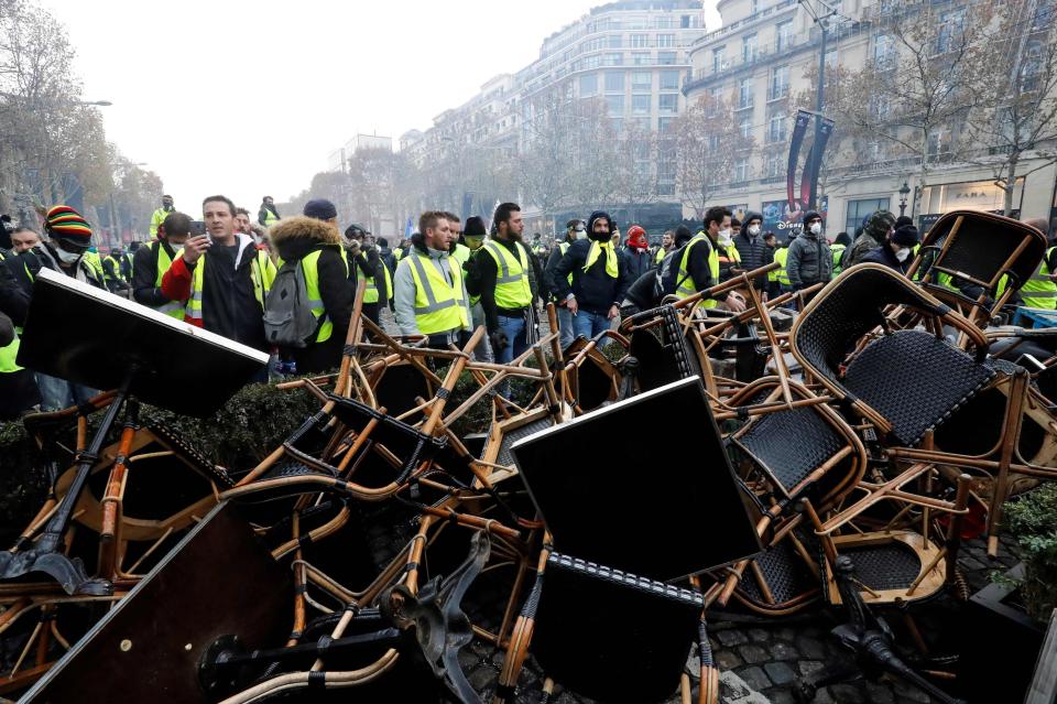  Furniture was piled up to form a barricade as the protests turned ugly in the French capital