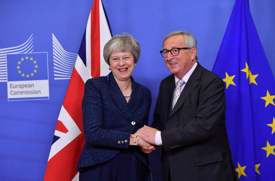  EU Commission President Jean-Claude Juncker welcomes Britain's Prime Minister Theresa May