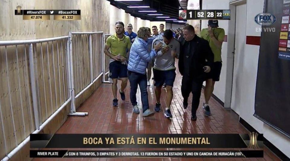  Argentine legend Carlos Tevez was being helped to walk after the attack