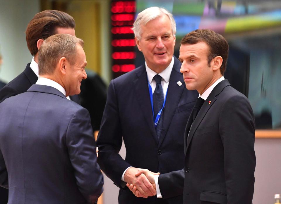  French President Macron with the EU's Michel Barnier