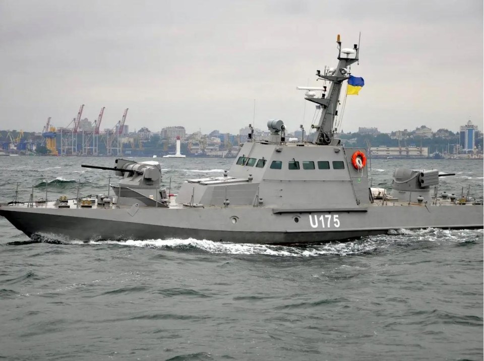 Two of Ukraine’s small armoured artillery ships including the Berdyansk, pictured, were damaged before being seized