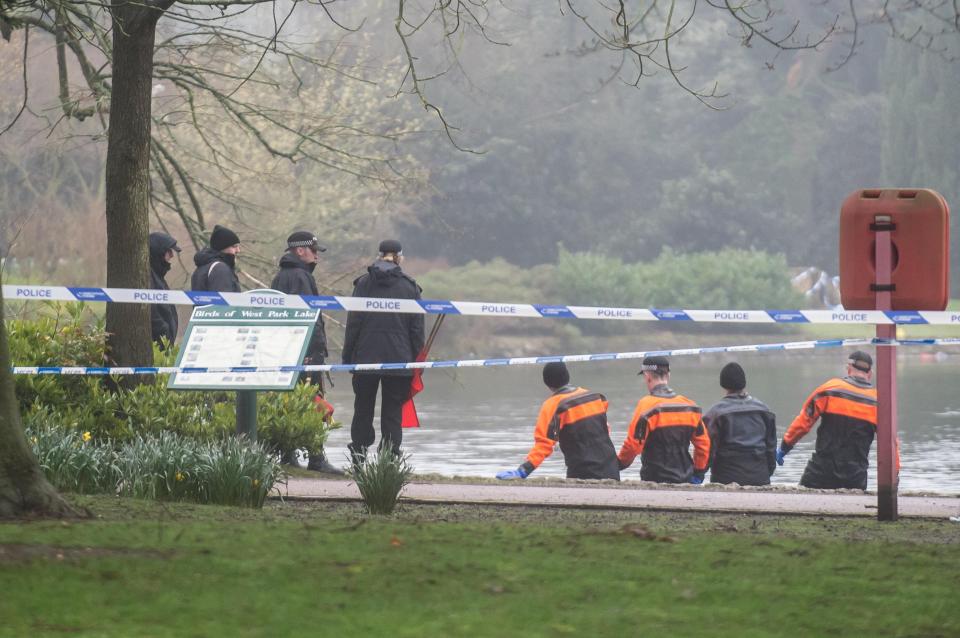  Police search the lake at West Park in Wolverhampton after the murder in April