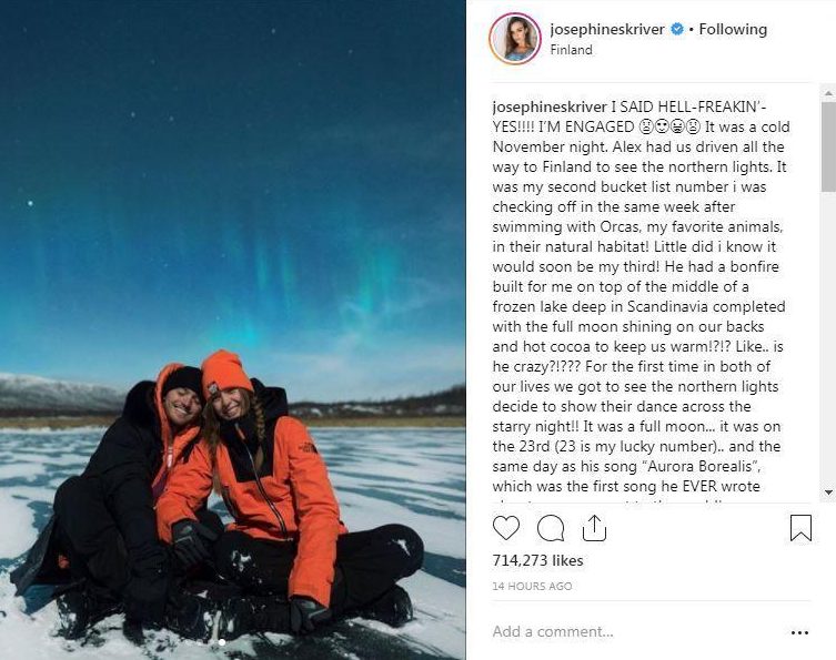  Alex popped the question in Finland while on holiday together admiring the Northern Lights