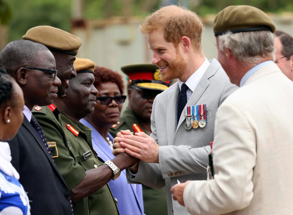  Prince Harry arriving at the Burma Barracks for a meeting with war veterans and widows in Lusaka