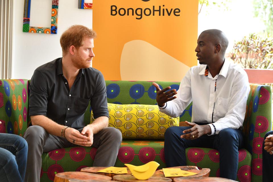  Prince Harry visits the BongoHive technology and entrepreneur hub in Lusaka