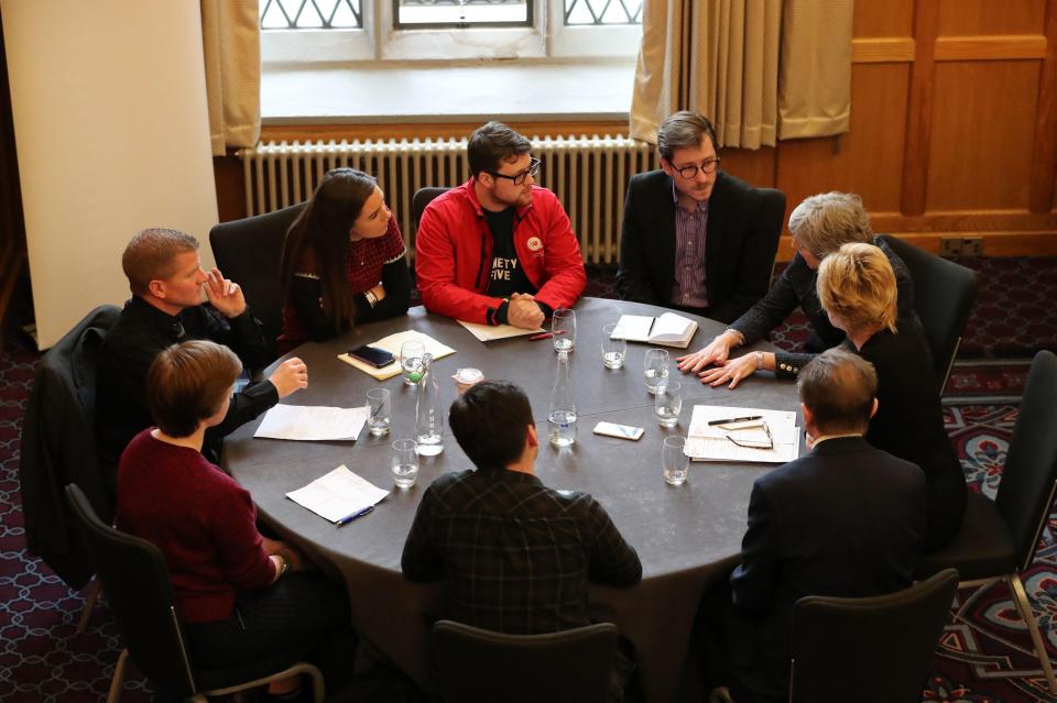  She met with young farmers and students at Queen's University in Belfast this afternoon