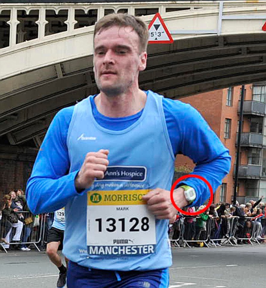 Jurors were shown photographs of murder suspect Mark Fellows wearing the GPS device as he completed a 10km run in Manchester