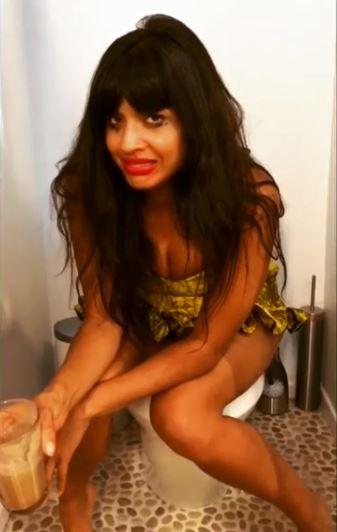  After drinking nothing but 'supermodel shake' for three days, Jameela ends the video sitting on the toilet