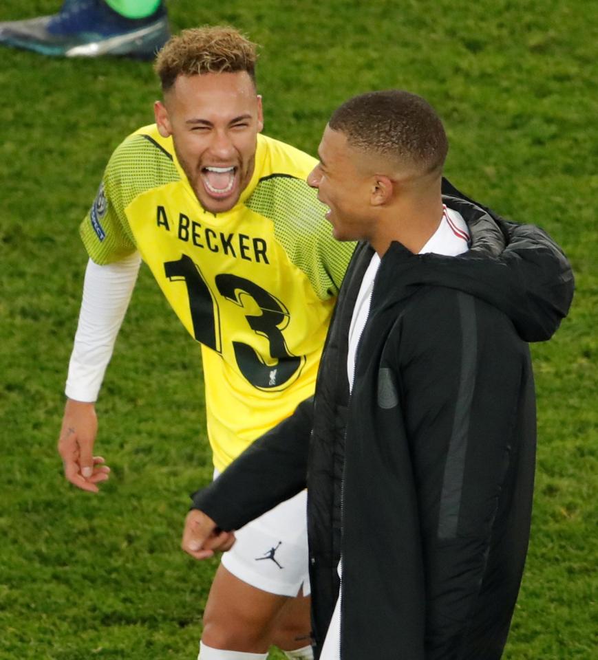 Neymar shares a joke with his partner in crime Mbappe at full-time in the French capital