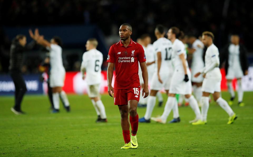  Daniel Sturridge was despondent after Liverpool's defeat at PSG