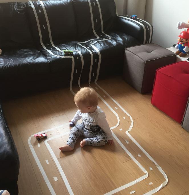  If you need to check Facebook, Mark suggests masking tape to build a car track to distract your little ones