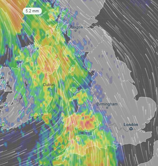  Most of western Britain will be facing heavy rain by 6pm today