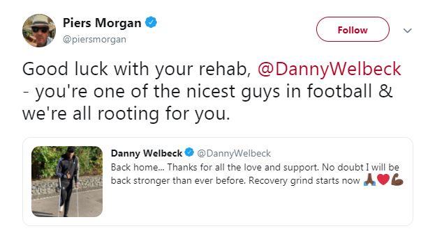 Piers Morgan expressed his support for Welbeck after surgery