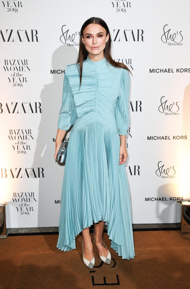 The actress Keira Knightley, 33, wowed in an elegant pastel coloured dress