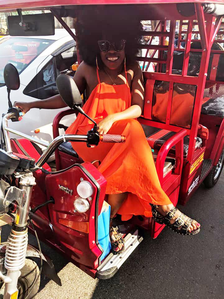  Nana Acheampong driving one of India's famous 'tuk tuk' or auto richsaws