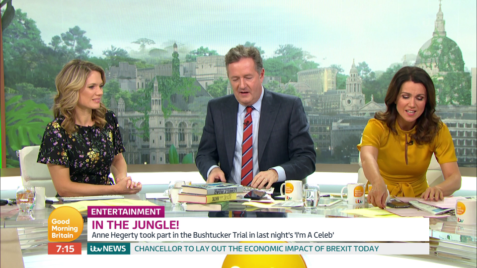  Susanna Reid realised that one of the birds had pooed on her notes on its exit