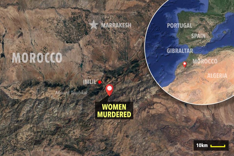  A map shows where two Scandinavian tourists were murdered in Morocco in December 2018