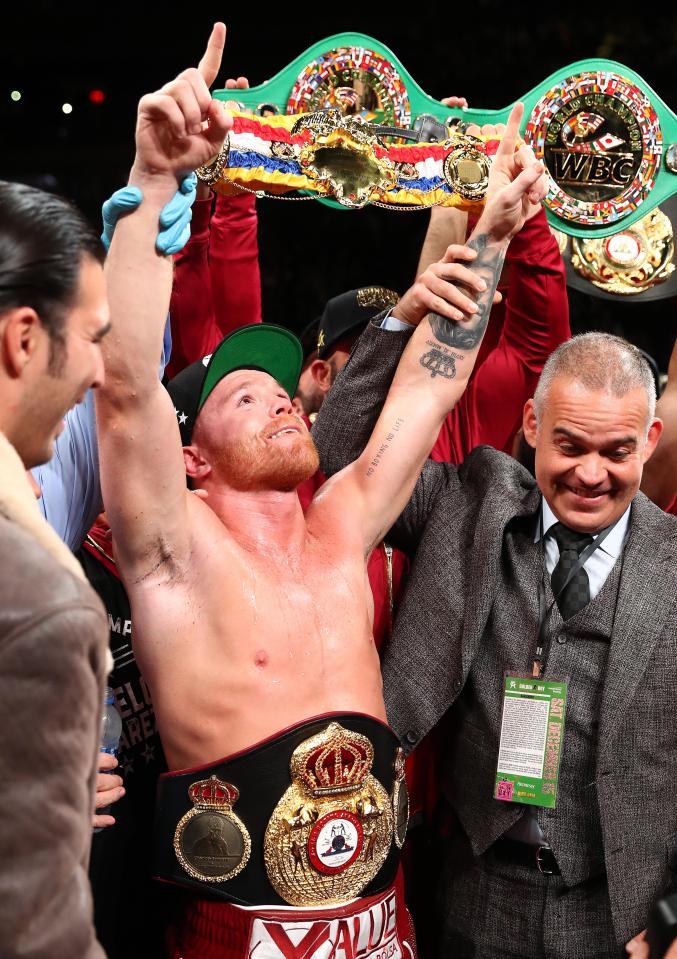  Canelo celebrates picking up another world title as he continues his dominance at the top of boxing