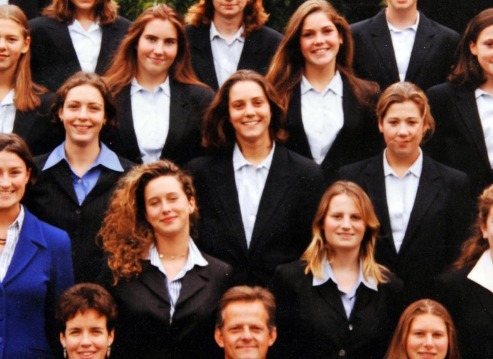  The Duchess of Cambridge, pictured centre, had her first kiss while at Marlborough College