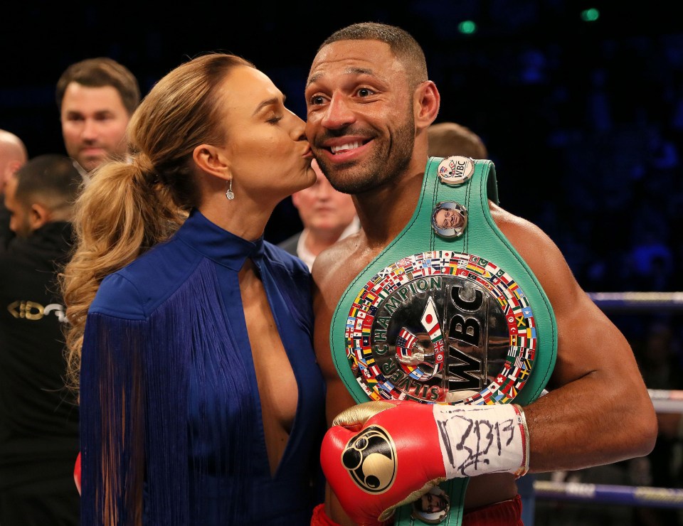 Kell Brook was gifted a kiss on the cheek by his wife Lindsey Myers after beating Sergey Rabchencko in March