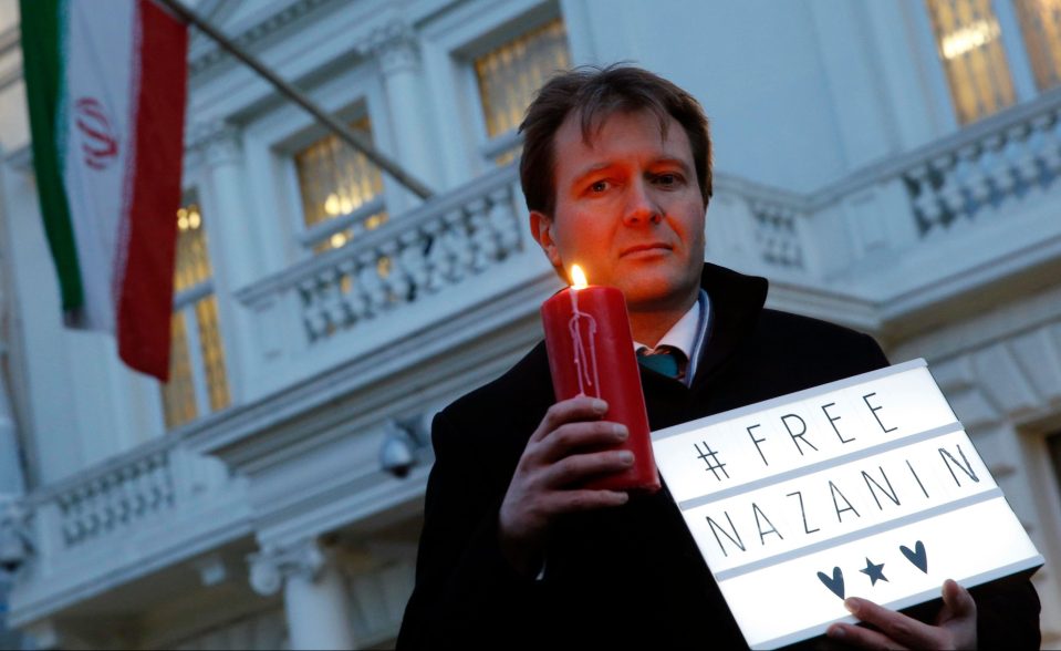  Nazanin's husband Richards makes a powerful statement outside the Iranian Embassy in London